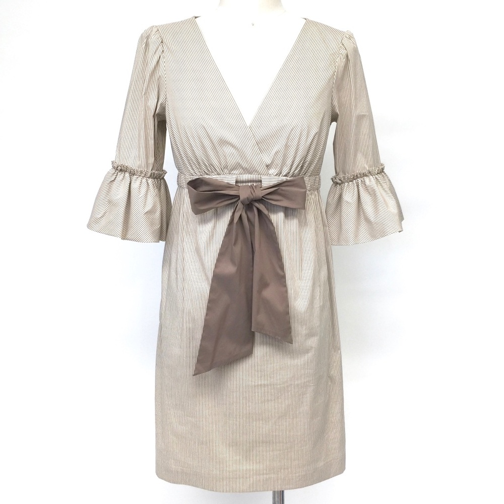 BCBG MAXAZRIA Sand Stripe Bell Sleeve Dress XXS